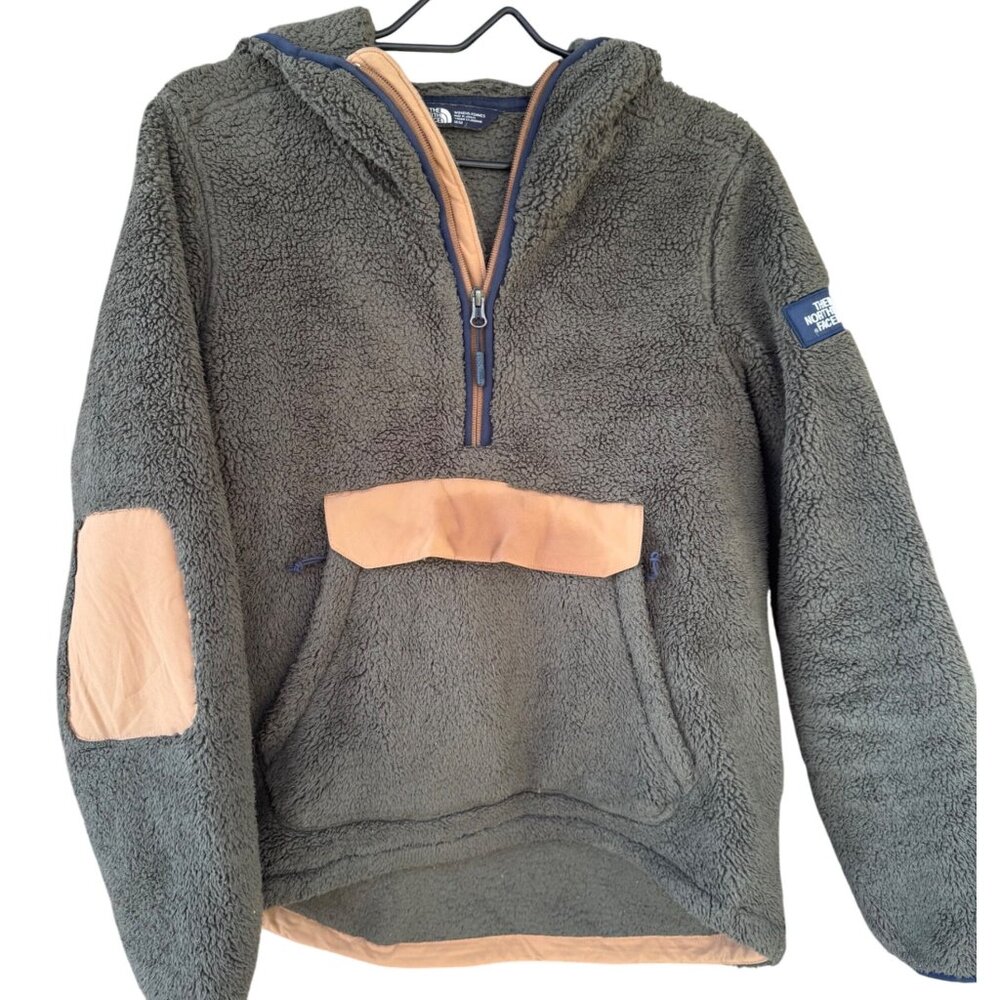 The North Face Campshire Fleece Size Medium Green /Tan Womens Pullover Hoodie